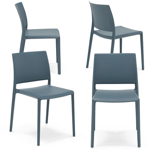 Set 4 sedie in polipropilene MEGAN, impilabile, resistente ai raggi UV, design moderno, ideale per sala da pranzo, cucina, sala d’attesa, bar, ristoranti o giardino, colore Avio