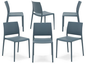 Set 6 sedie in polipropilene MEGAN, impilabile, resistente ai raggi UV, design moderno, ideale per sala da pranzo, cucina, sala d’attesa, bar, ristoranti o giardino, colore Avio