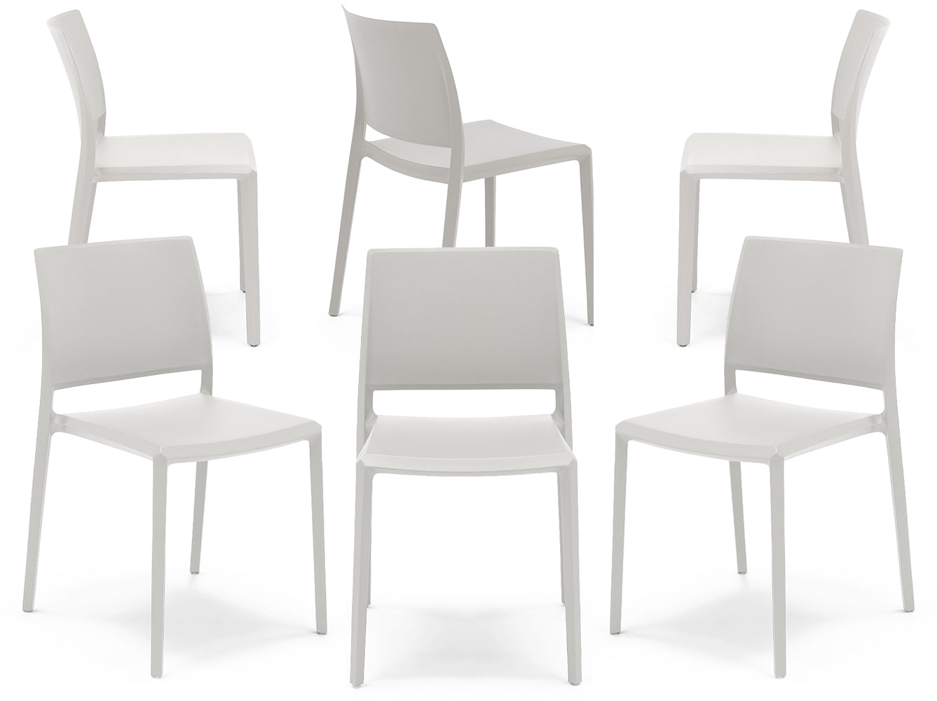 Set 6 sedie in polipropilene MEGAN, impilabile, resistente ai raggi UV, design moderno, ideale per sala da pranzo, cucina, sala d’attesa, bar, ristoranti o giardino, colore Bianco
