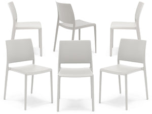 Set 6 sedie in polipropilene MEGAN, impilabile, resistente ai raggi UV, design moderno, ideale per sala da pranzo, cucina, sala d’attesa, bar, ristoranti o giardino, colore Bianco