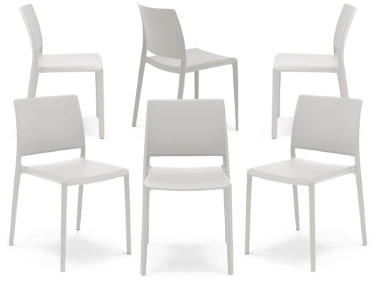 Set 6 sedie in polipropilene MEGAN, impilabile, resistente ai raggi UV, design moderno, ideale per sala da pranzo, cucina, sala d’attesa, bar, ristoranti o giardino, colore Bianco