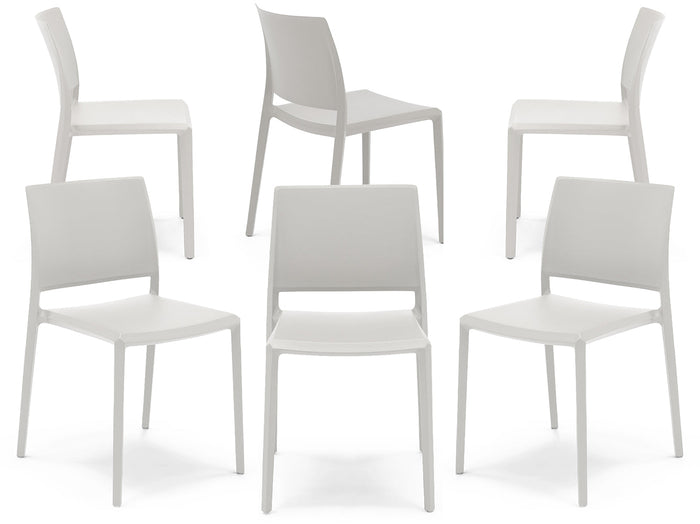 Set 6 sedie in polipropilene MEGAN, impilabile, resistente ai raggi UV, design moderno, ideale per sala da pranzo, cucina, sala d’attesa, bar, ristoranti o giardino, colore Bianco