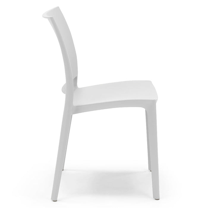 Set 4 sedie in polipropilene MOON impilabile resistente ai raggi UV design moderno ideale per sala da pranzo, cucina, giardino, bar, colore Bianco