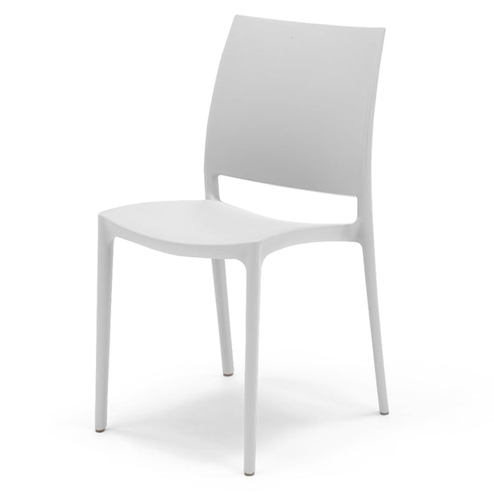 Set 4 sedie in polipropilene MOON impilabile resistente ai raggi UV design moderno ideale per sala da pranzo, cucina, giardino, bar, colore Bianco