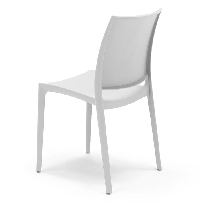 Set 4 sedie in polipropilene MOON impilabile resistente ai raggi UV design moderno ideale per sala da pranzo, cucina, giardino, bar, colore Bianco