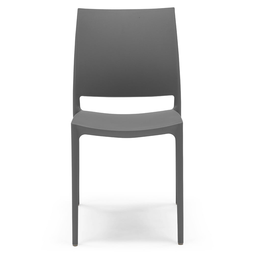 Set 2 sedie in polipropilene MOON impilabile resistente ai raggi UV design moderno ideale per sala da pranzo, cucina, giardino, bar, colore Grigio Metal