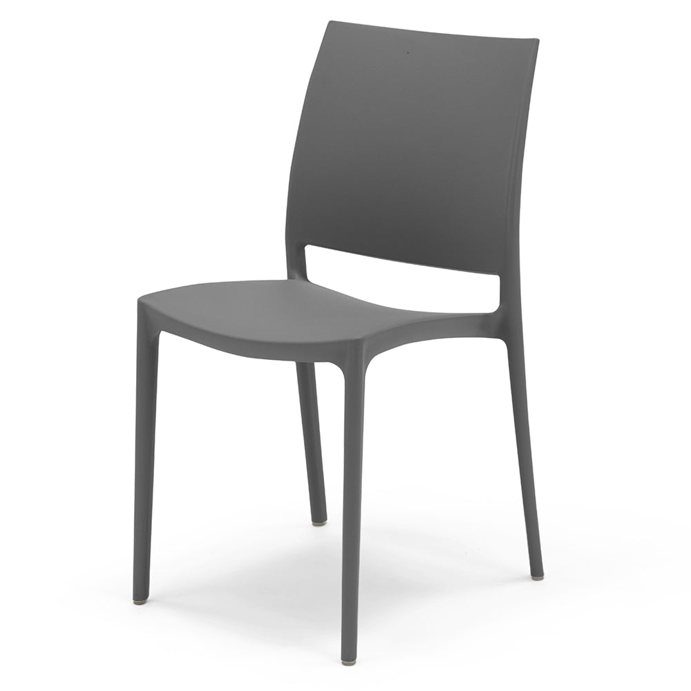 Set 2 sedie in polipropilene MOON impilabile resistente ai raggi UV design moderno ideale per sala da pranzo, cucina, giardino, bar, colore Grigio Metal