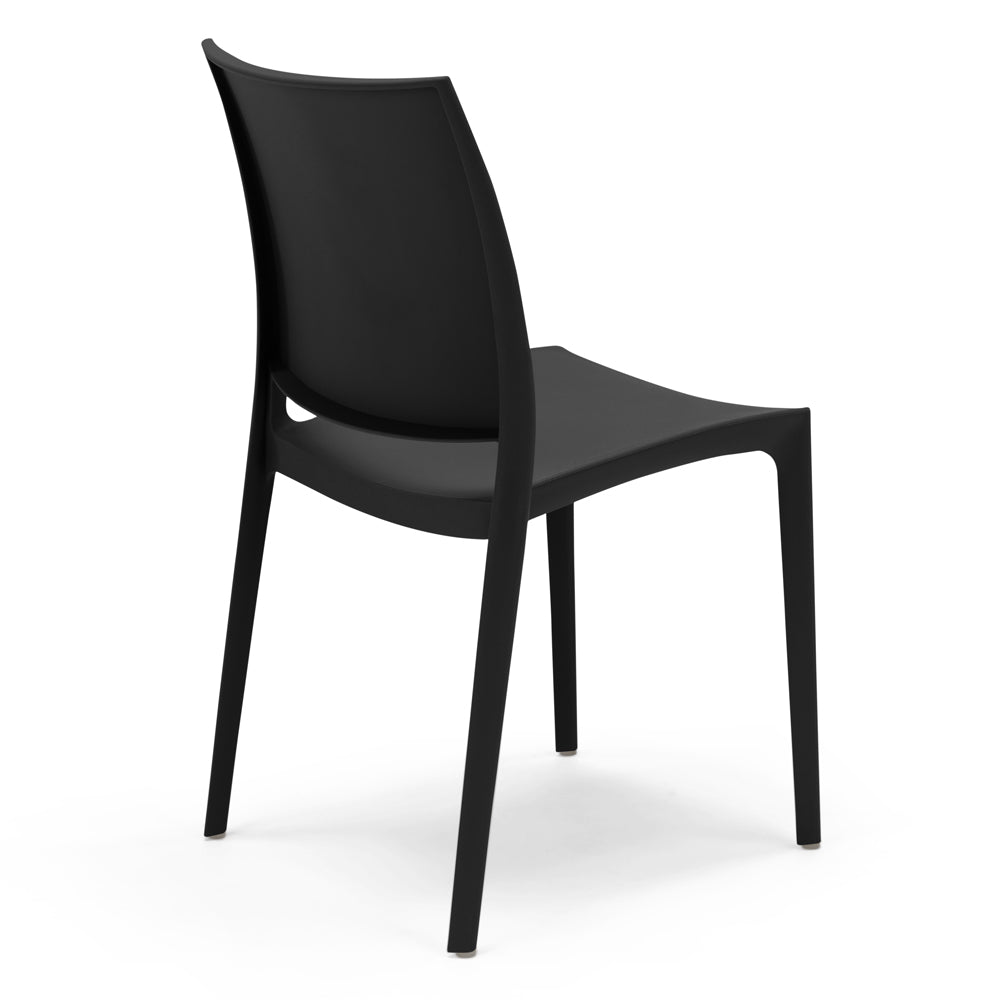 Sedia in polipropilene MOON impilabile resistente ai raggi UV design moderno per sala da pranzo, cucina, sala d’attesa, bar, ristoranti o da esterno, colore Nero Grafite