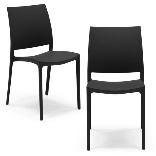 Set 2 sedie in polipropilene MOON impilabile resistente ai raggi UV design moderno ideale per sala da pranzo, cucina, giardino, bar, colore Nero Grafite