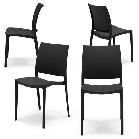 Set 4 sedie in polipropilene MOON impilabile resistente ai raggi UV design moderno ideale per sala da pranzo, cucina, giardino, bar, colore Nero Grafite