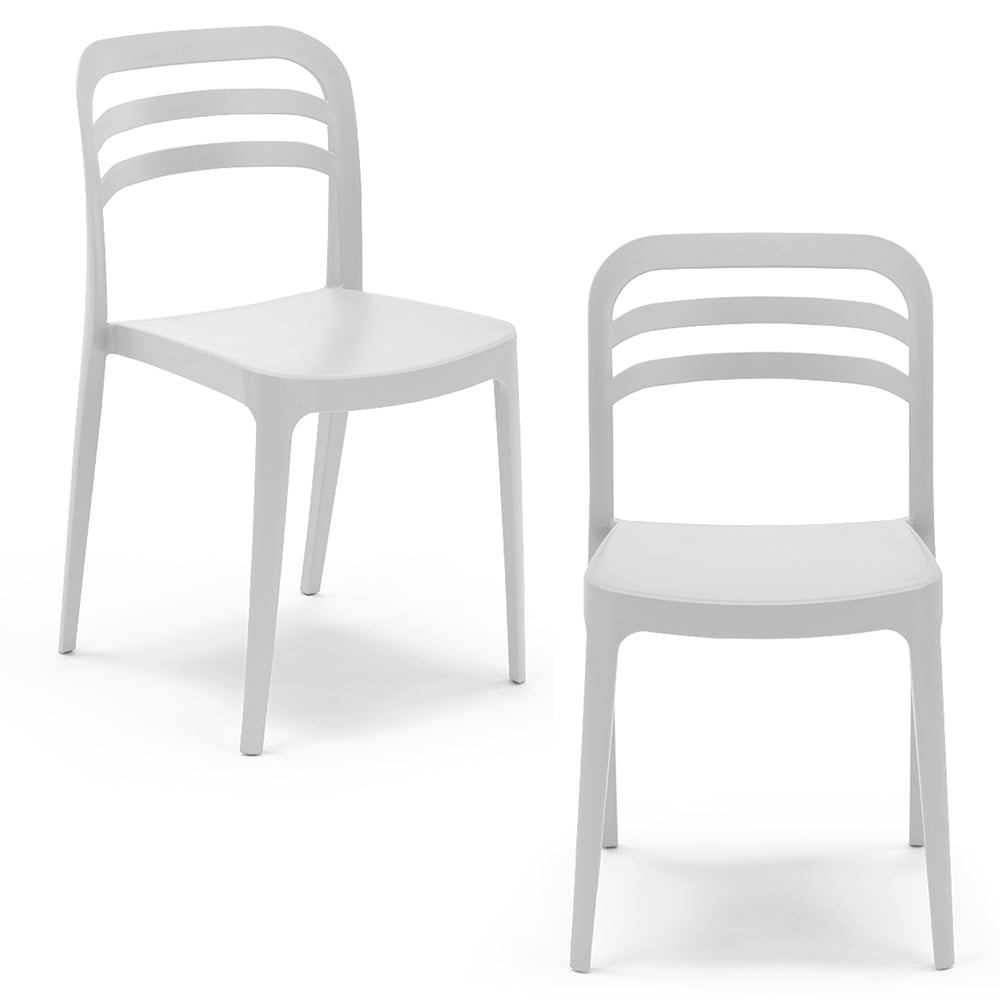 Set 2 sedie in polipropilene YVONNE, impilabile, resistente ai raggi UV, design moderno, ideale per sala da pranzo, cucina, sala d’attesa, bar, ristoranti o giardino, colore Bianco