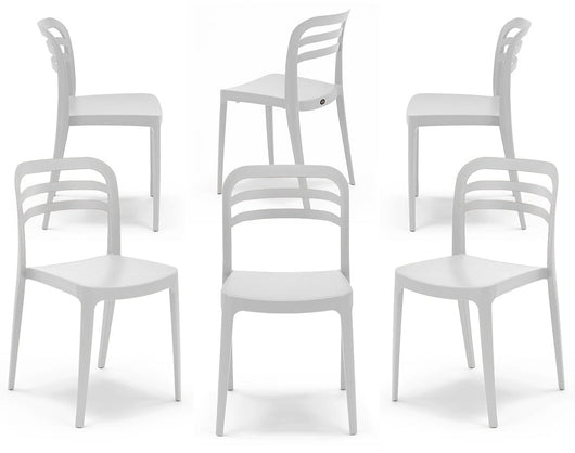 Set 6 sedie in polipropilene YVONNE, impilabile, resistente ai raggi UV, design moderno, ideale per sala da pranzo, cucina, sala d’attesa, bar, ristoranti o giardino, colore Bianco