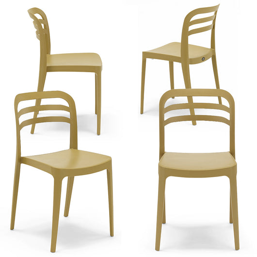 Set 4 sedie in polipropilene YVONNE, impilabile, resistente ai raggi UV, design moderno, ideale per sala da pranzo, cucina, sala d’attesa, bar, ristoranti o giardino, colore Senape