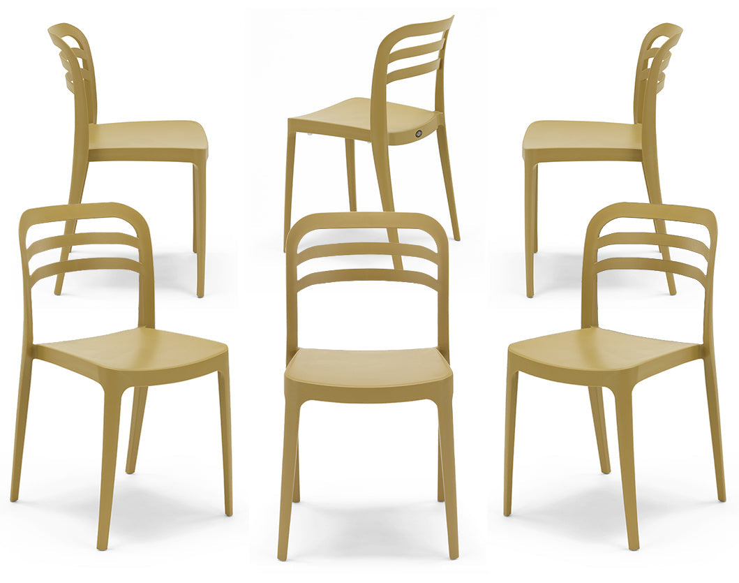 Set 6 sedie in polipropilene YVONNE, impilabile, resistente ai raggi UV, design moderno, ideale per sala da pranzo, cucina, sala d’attesa, bar, ristoranti o giardino, colore Senape