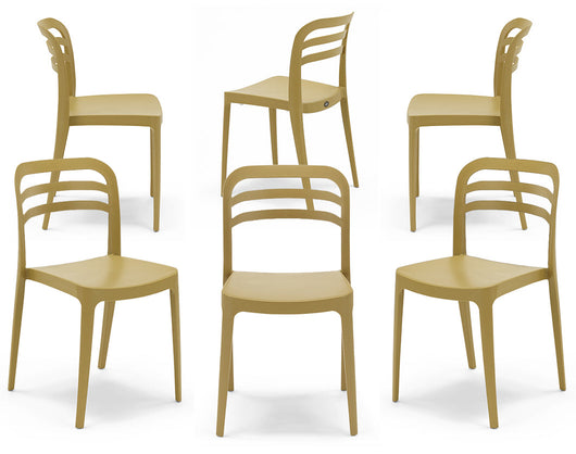 Set 6 sedie in polipropilene YVONNE, impilabile, resistente ai raggi UV, design moderno, ideale per sala da pranzo, cucina, sala d’attesa, bar, ristoranti o giardino, colore Senape
