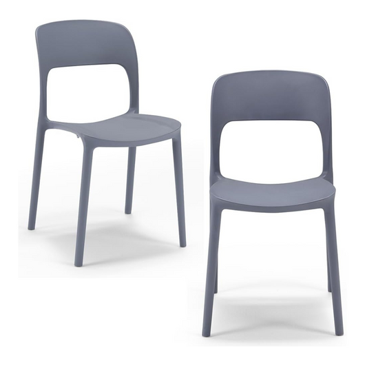 Set 2 sedie in polipropilene KATE, impilabile, resistente ai raggi UV, design moderno, ideale per sala da pranzo, cucina, sala d’attesa, bar, ristoranti o da esterno, colore Grigio Asfalto