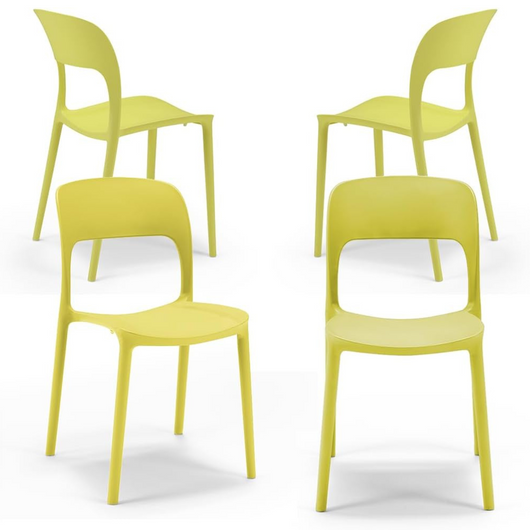Set 4 sedie in polipropilene KATE, impilabile, resistente ai raggi UV, design moderno, ideale per sala da pranzo, cucina, sala d’attesa, bar, ristoranti o da esterno, colore Giallo Lime