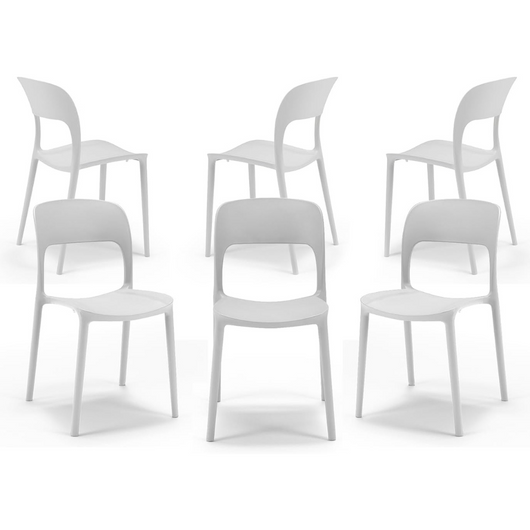 Set 6 sedie in polipropilene KATE, impilabile, resistente ai raggi UV, design moderno, ideale per sala da pranzo, cucina, sala d’attesa, bar, ristoranti o da esterno, colore Bianco