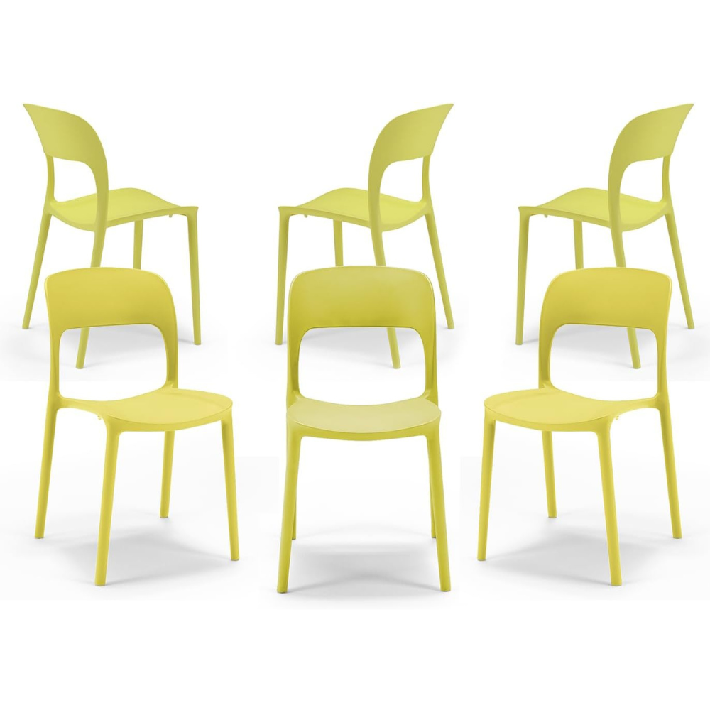 Set 6 sedie in polipropilene KATE, impilabile, resistente ai raggi UV, design moderno, ideale per sala da pranzo, cucina, sala d’attesa, bar, ristoranti o da esterno, colore Giallo Lime
