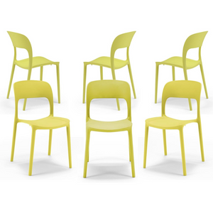 Set 6 sedie in polipropilene KATE, impilabile, resistente ai raggi UV, design moderno, ideale per sala da pranzo, cucina, sala d’attesa, bar, ristoranti o da esterno, colore Giallo Lime
