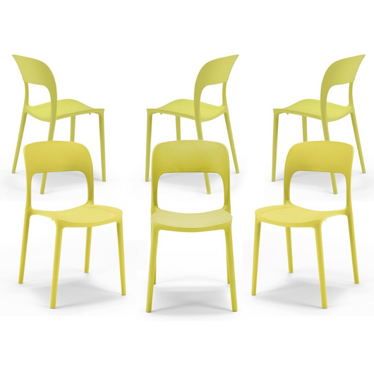 Set 6 sedie in polipropilene KATE, impilabile, resistente ai raggi UV, design moderno, ideale per sala da pranzo, cucina, sala d’attesa, bar, ristoranti o da esterno, colore Giallo Lime