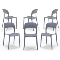 Set 6 sedie in polipropilene KATE, impilabile, resistente ai raggi UV, design moderno, ideale per sala da pranzo, cucina, sala d’attesa, bar, ristoranti o da esterno, colore Grigio Asfalto