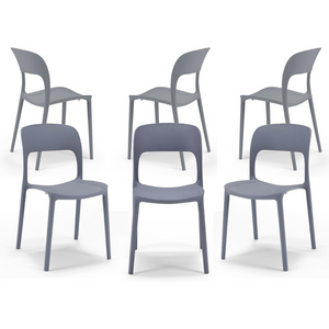 Set 6 sedie in polipropilene KATE, impilabile, resistente ai raggi UV, design moderno, ideale per sala da pranzo, cucina, sala d’attesa, bar, ristoranti o da esterno, colore Grigio Asfalto