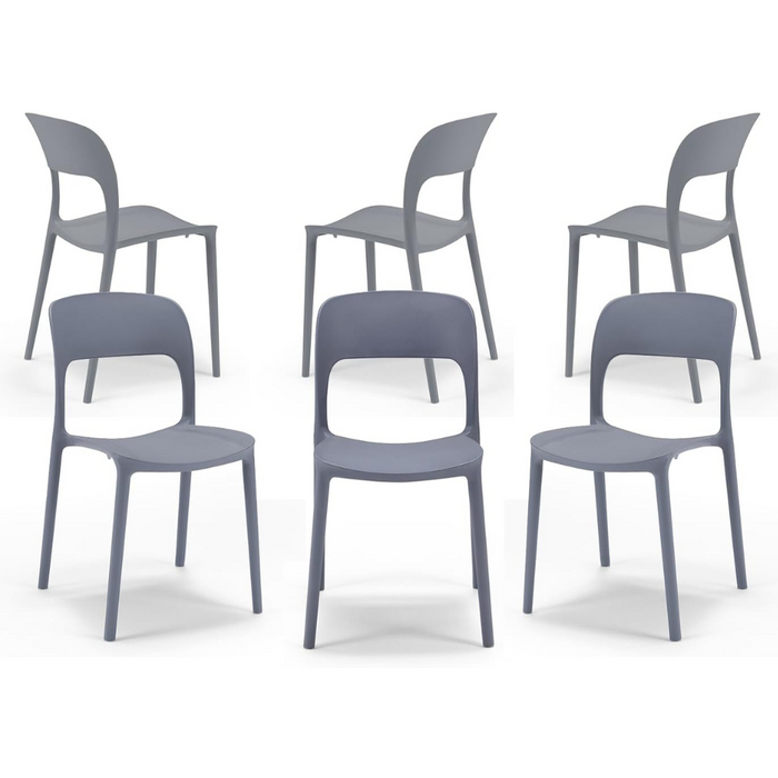 Set 6 sedie in polipropilene KATE, impilabile, resistente ai raggi UV, design moderno, ideale per sala da pranzo, cucina, sala d’attesa, bar, ristoranti o da esterno, colore Grigio Asfalto