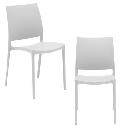 Set 2 sedie in polipropilene MOON impilabile resistente ai raggi UV design moderno ideale per sala da pranzo, cucina, giardino, bar, colore Bianco