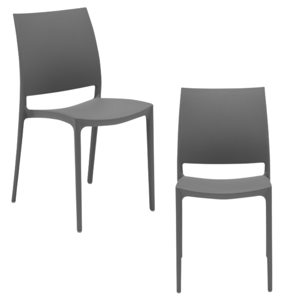 Set 2 sedie in polipropilene MOON impilabile resistente ai raggi UV design moderno ideale per sala da pranzo, cucina, giardino, bar, colore Grigio Metal