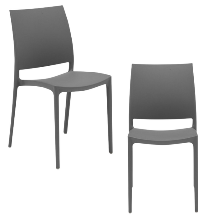 Set 2 sedie in polipropilene MOON impilabile resistente ai raggi UV design moderno ideale per sala da pranzo, cucina, giardino, bar, colore Grigio Metal