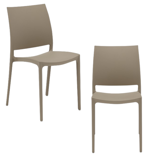 Set 2 sedie in polipropilene MOON impilabile resistente ai raggi UV design moderno ideale per sala da pranzo, cucina, giardino, bar, colore Tortora