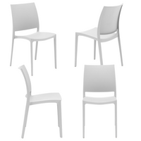 Set 4 sedie in polipropilene MOON impilabile resistente ai raggi UV design moderno ideale per sala da pranzo, cucina, giardino, bar, colore Bianco
