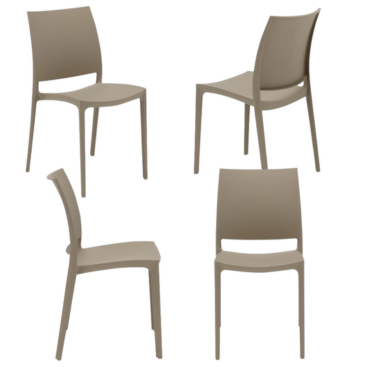 Set 4 sedie in polipropilene MOON impilabile resistente ai raggi UV design moderno ideale per sala da pranzo, cucina, giardino, bar, colore Tortora