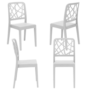 Set 4 sedie in polipropilene PENELOPE, 100% MADE IN ITALY, impilabile, resistente ai raggi UV, design moderno, ideale per sala da pranzo, cucina, sala d’attesa, bar, ristoranti o giardino, colore Bianco