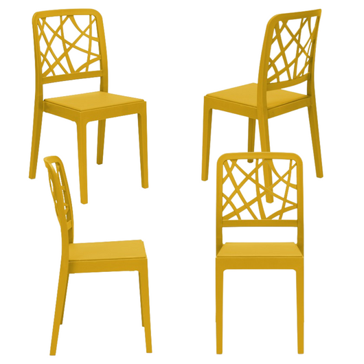 Set 4 sedie in polipropilene PENELOPE, 100% MADE IN ITALY, impilabile, resistente ai raggi UV, design moderno, ideale per sala da pranzo, cucina, sala d’attesa, bar, ristoranti o giardino, colore Senape