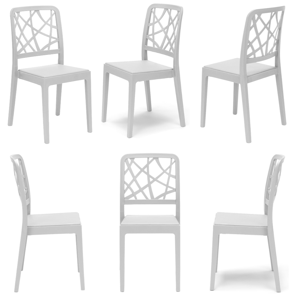 Set 6 sedie in polipropilene PENELOPE, 100% MADE IN ITALY, impilabile, resistente ai raggi UV, design moderno, ideale per sala da pranzo, cucina, sala d’attesa, bar, ristoranti o giardino, colore Bianco