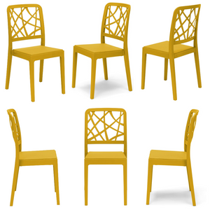 Set 6 sedie in polipropilene PENELOPE, 100% MADE IN ITALY, impilabile, resistente ai raggi UV, design moderno, ideale per sala da pranzo, cucina, sala d’attesa, bar, ristoranti o giardino, colore Senape