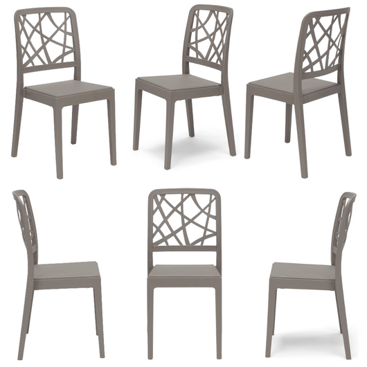 Set 6 sedie in polipropilene PENELOPE, 100% MADE IN ITALY, impilabile, resistente ai raggi UV, design moderno, ideale per sala da pranzo, cucina, sala d’attesa, bar, ristoranti o giardino, colore Tortora