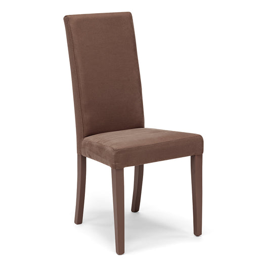 Sedia imbottita per sala da pranzo EDI NEW, MADE IN ITALY, design moderno, rivestimento in tessuto idrorepellente effetto camoscio, gambe in legno in tinta, colore Moka