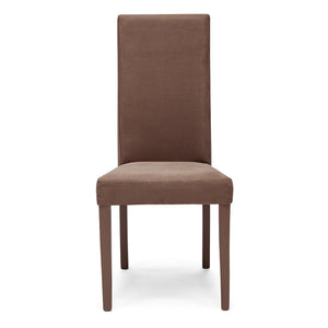 Sedia imbottita per sala da pranzo EDI NEW, MADE IN ITALY, design moderno, rivestimento in tessuto idrorepellente effetto camoscio, gambe in legno in tinta, colore Moka