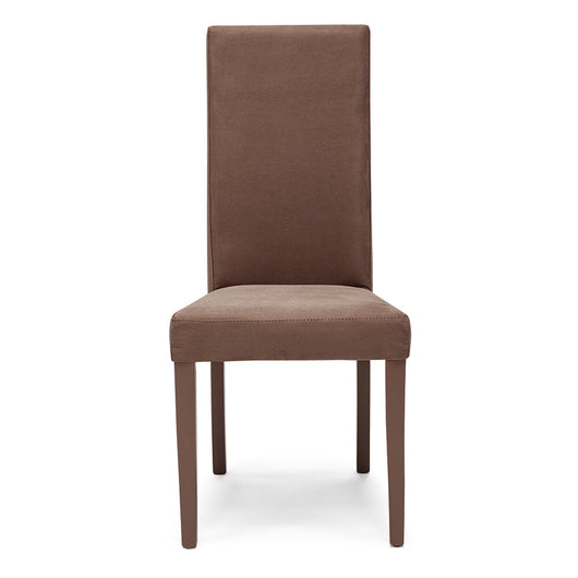 Sedia imbottita per sala da pranzo EDI NEW, MADE IN ITALY, design moderno, rivestimento in tessuto idrorepellente effetto camoscio, gambe in legno in tinta, colore Moka