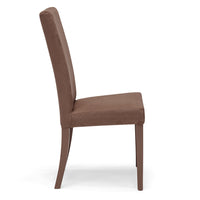 Sedia imbottita per sala da pranzo EDI NEW, MADE IN ITALY, design moderno, rivestimento in tessuto idrorepellente effetto camoscio, gambe in legno in tinta, colore Moka