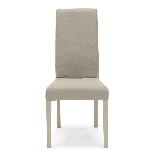 Sedia imbottita modello EDI per interni, design moderno, struttura robusta in legno in tinta, schienale e seduta rivestiti con tessuto sfoderabile, colore Beige