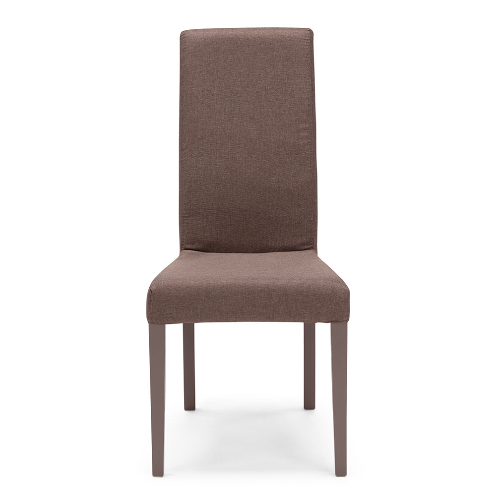 Set 2 sedie imbottite modello EDI per interni, design moderno, struttura robusta in legno in tinta, schienale e seduta rivestiti con tessuto sfoderabile, colore Moka