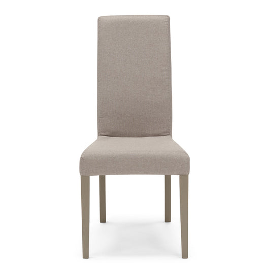 Sedia imbottita modello EDI per interni, design moderno, struttura robusta in legno in tinta, schienale e seduta rivestiti con tessuto sfoderabile, colore Tortora