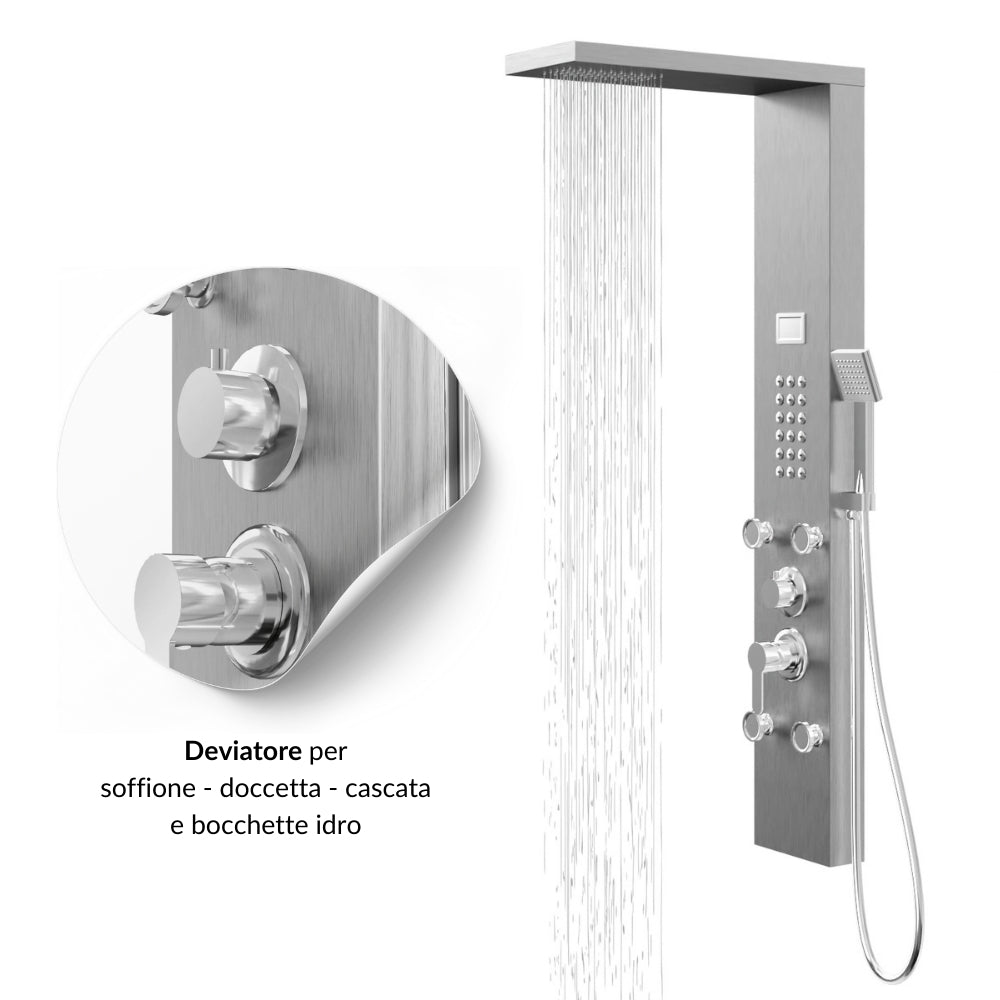 Colonna pannello doccia chester-1 spazzolata acciaio 4 funzioni display temperatura