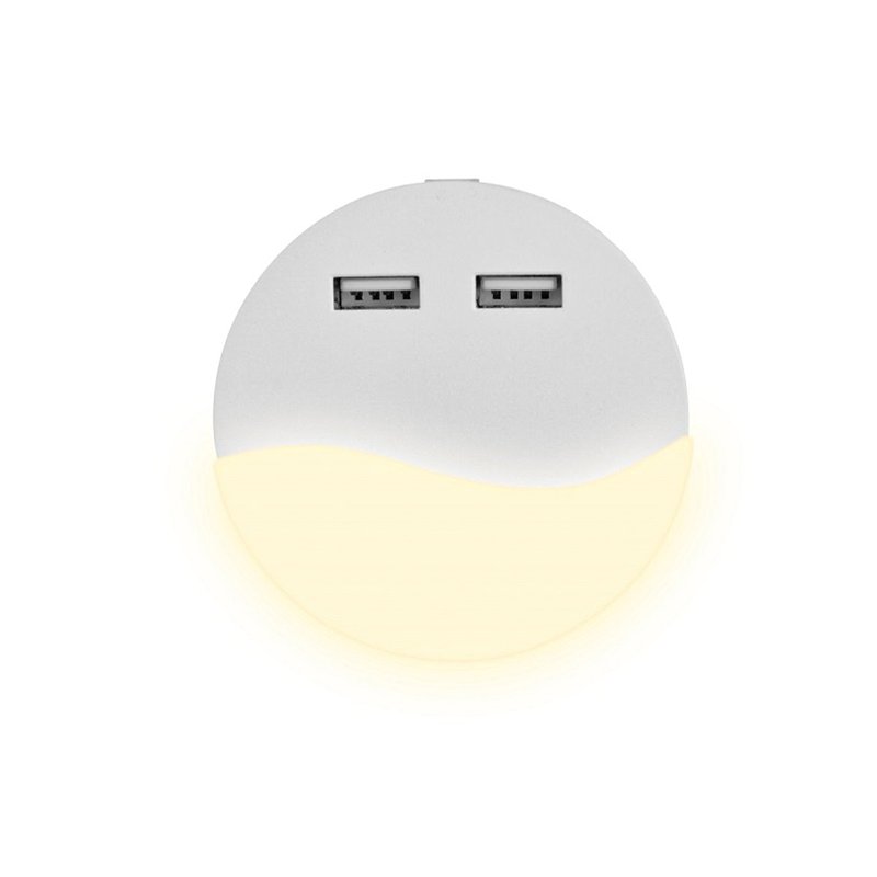Segnapasso Led Notturno Rotondo 3000K Caricabatteria 2 Porte USB Caricatore 2A Sensore Crepuscolare SKU-505
