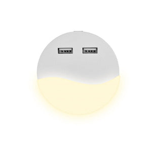 Segnapasso Led Notturno Rotondo 4000K Caricabatteria 2 Porte USB Caricatore 2A Sensore Crepuscolare SKU-506