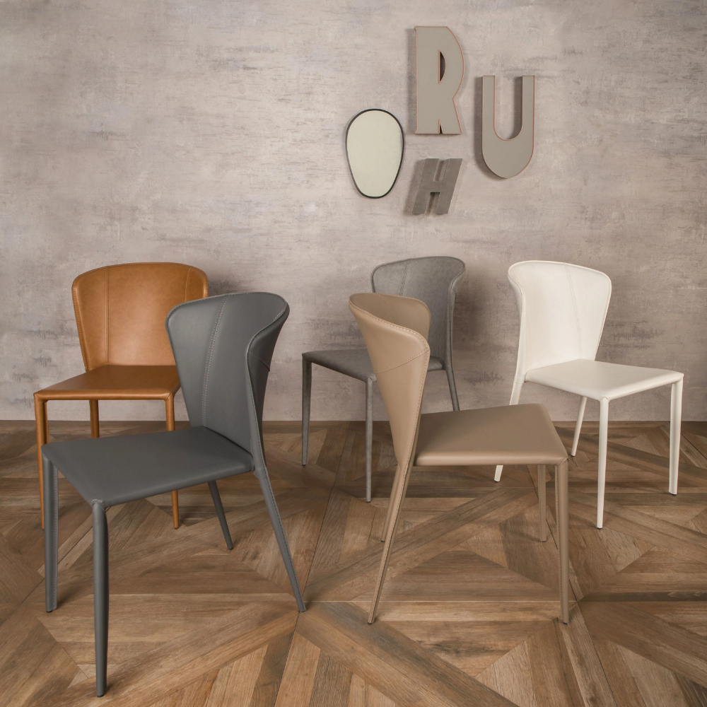 Selene, Set di 4 sedie in similcuoio Grigio (49cm X 56cm H. 82cm) | Duzzle